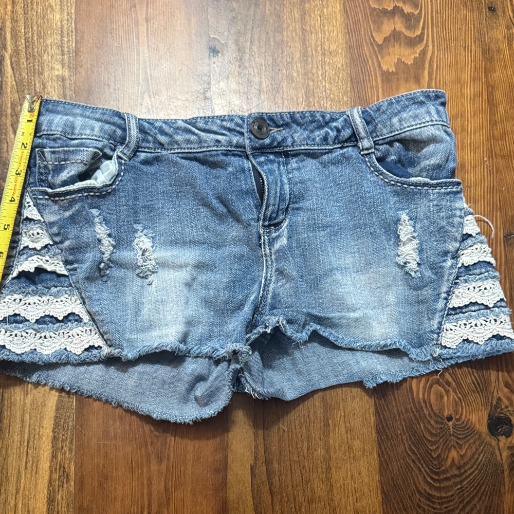 Rue21 Distressed Denim Shorts with Lace Accents